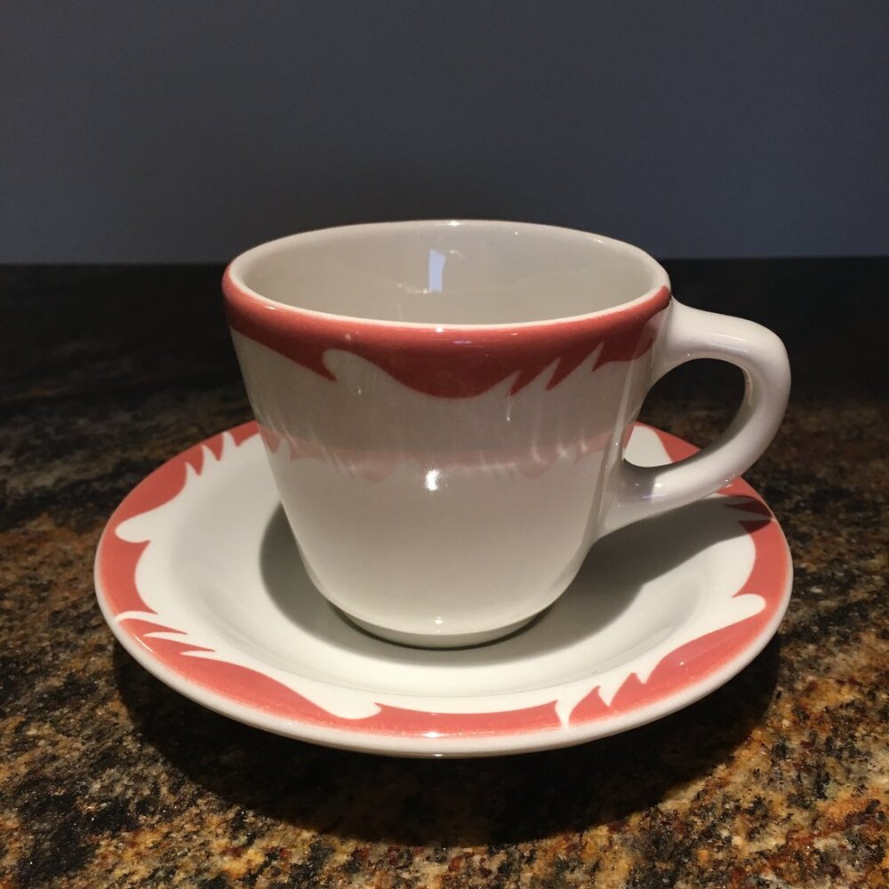MCM J.E. Heath England Restaurant Ware Coral Wave Scroll Cup Saucer Set #1